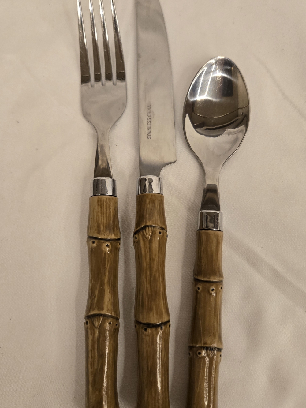 Bamboo-Style Stainless Steel Flatware Setting For 4 - Brown Handle